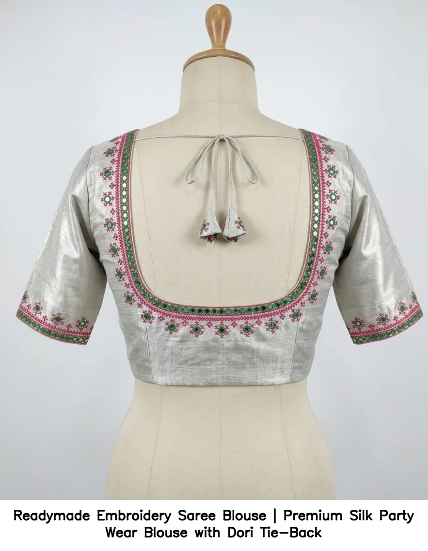 Readymade Embroidery Saree Blouse | Premium Silk Party Wear Blouse with Dori Tie-Back