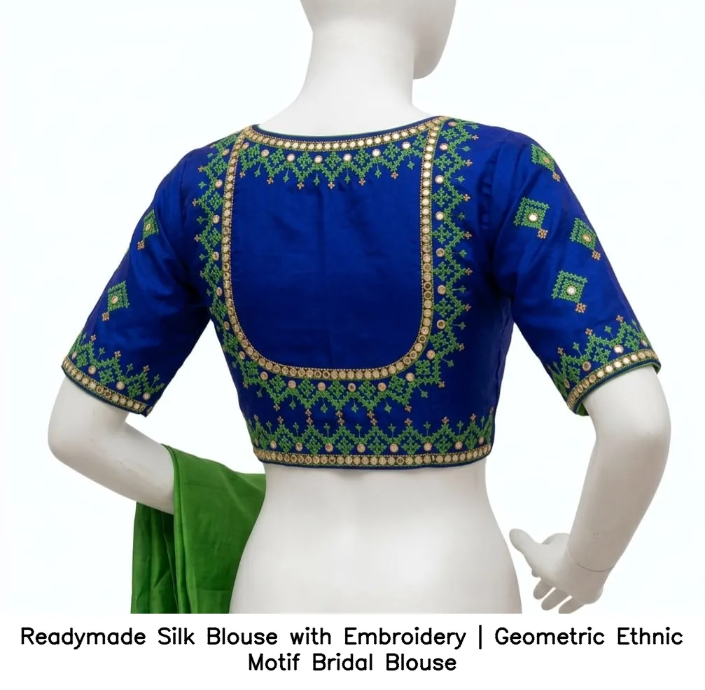 Readymade Silk Blouse with Embroidery | Geometric Ethnic Motif Bridal Blouse