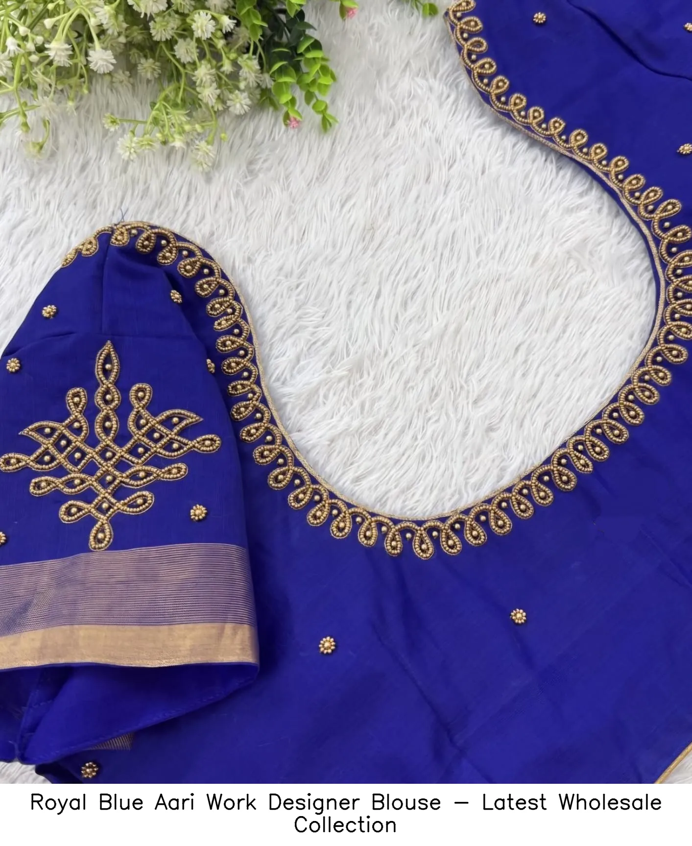 Royal Blue Aari Work Designer Blouse - Latest Wholesale Collection