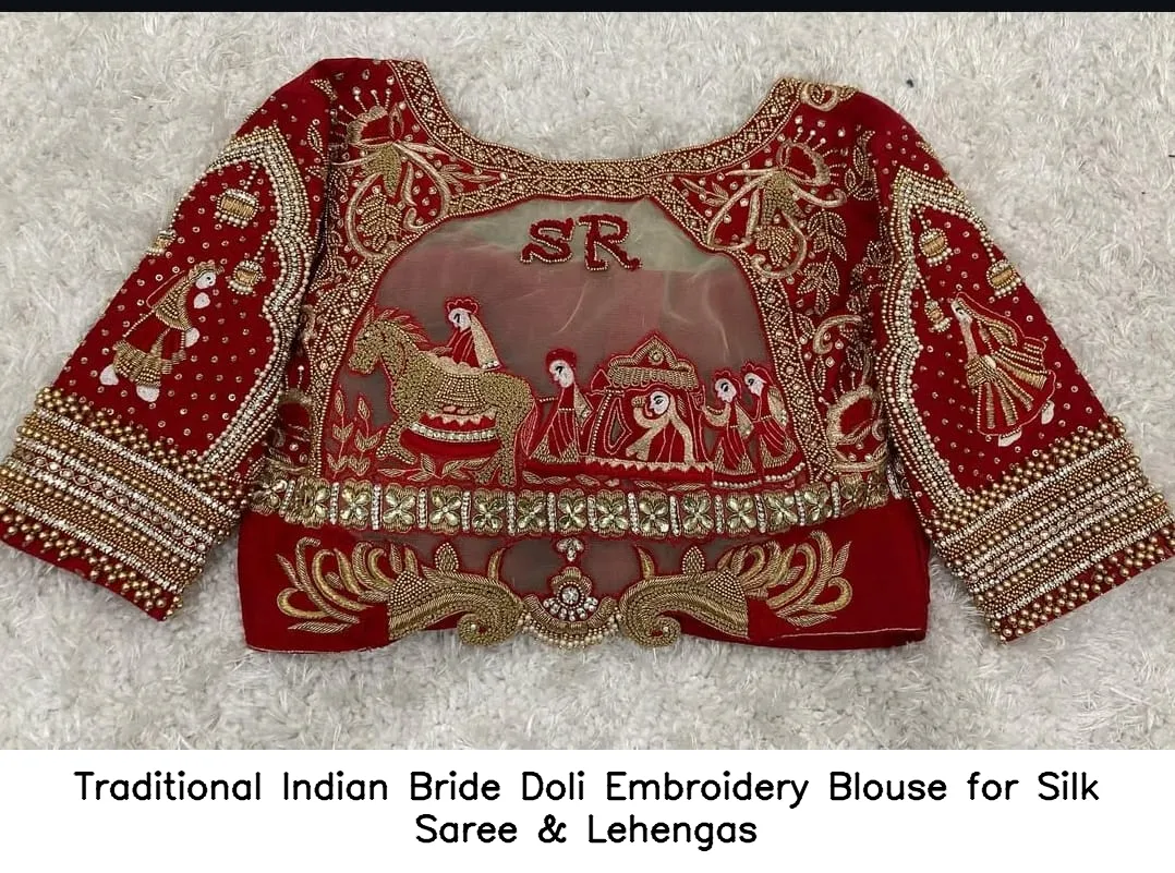 Traditional Indian Bride Doli Embroidery Blouse for Silk Saree & Lehengas