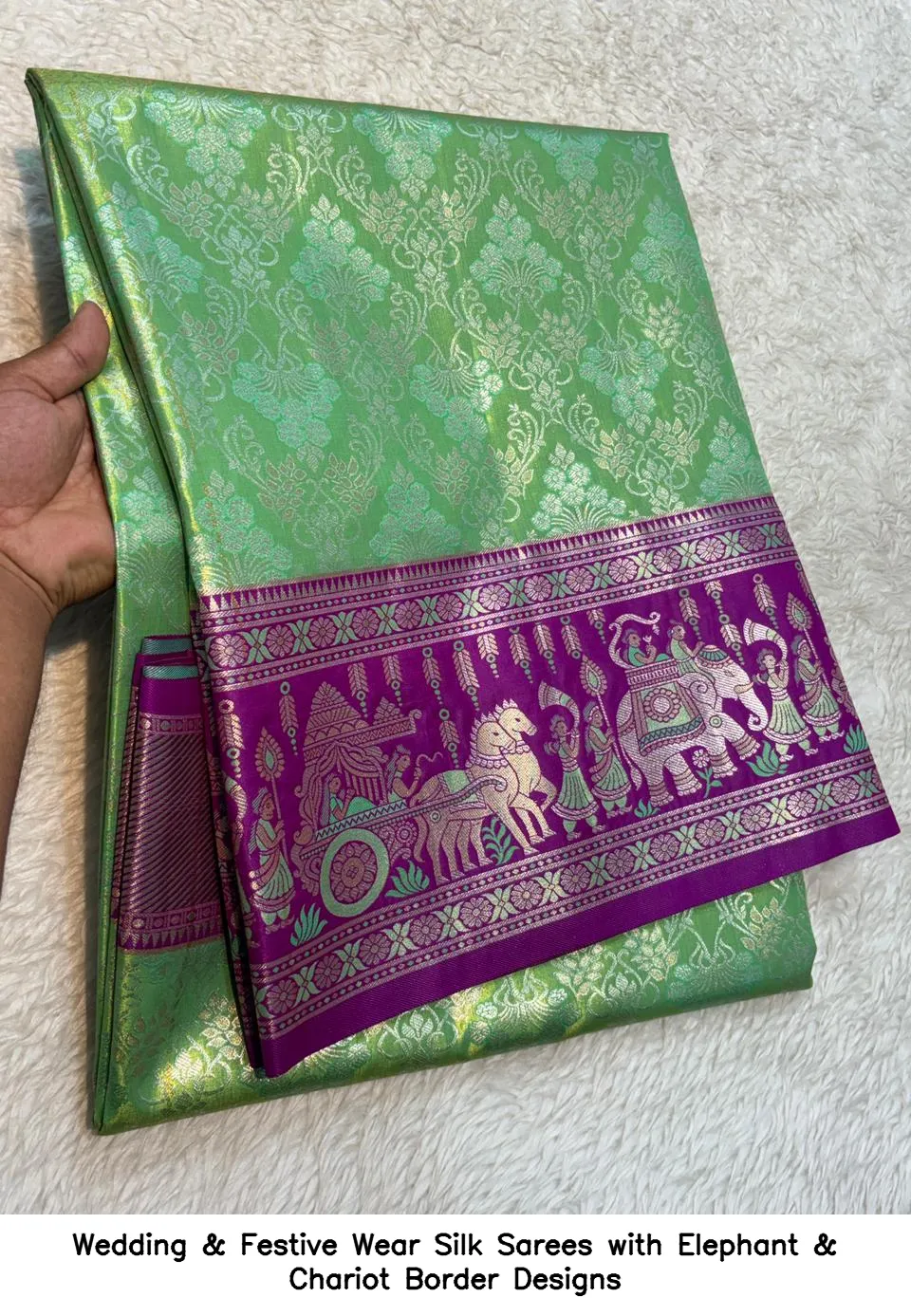 Wedding & Festive Wear Silk Sarees with Elephant & Chariot Border Designs