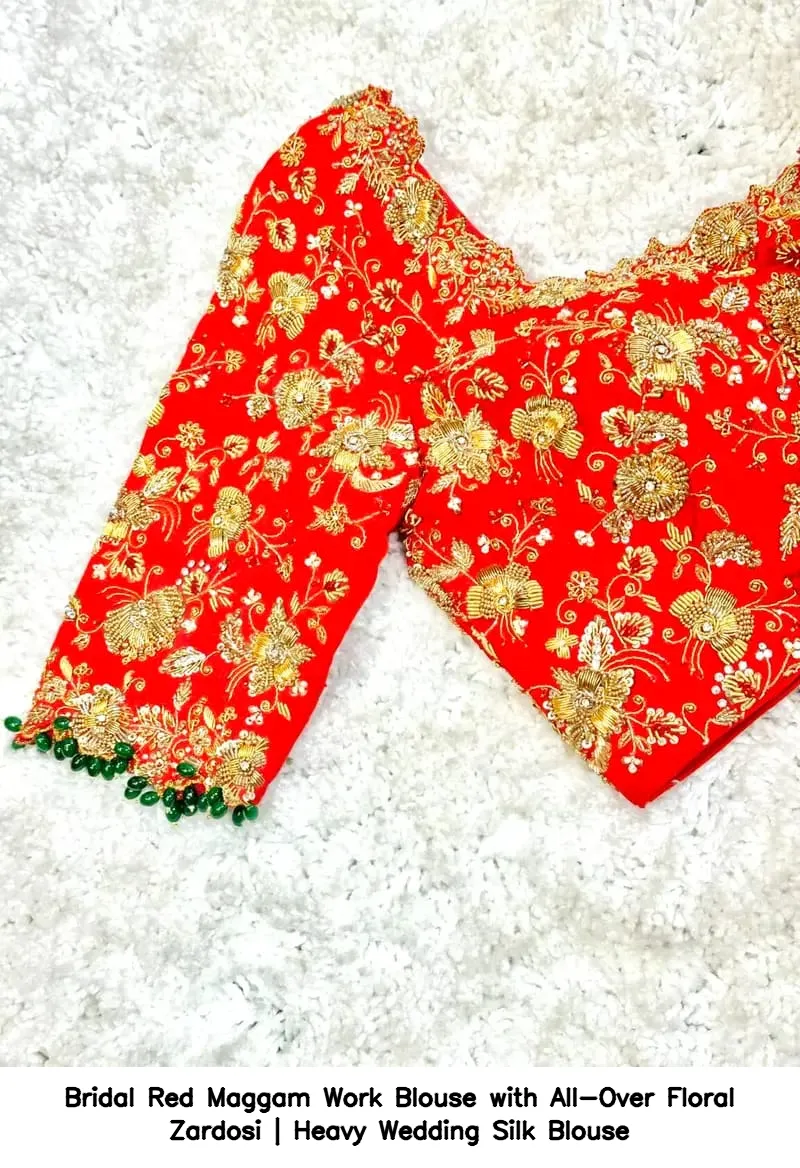 Bridal Red Maggam Work Blouse with All-Over Floral Zardosi | Heavy Wedding Silk Blouse