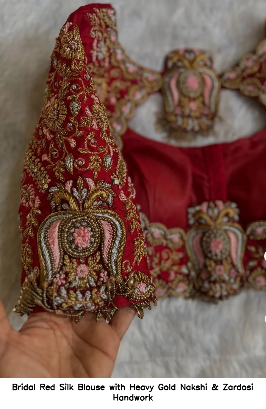 Bridal Red Silk Blouse with Heavy Gold Nakshi & Zardosi Handwork