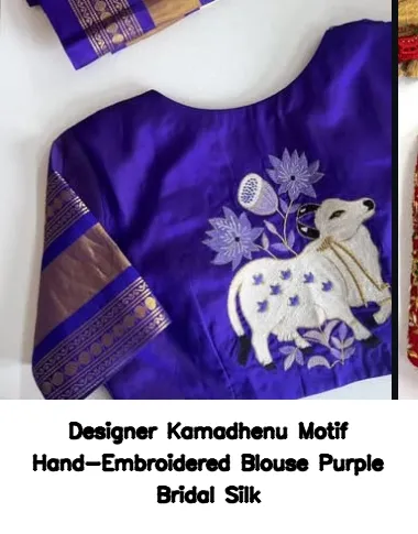 Designer Kamadhenu Motif Hand-Embroidered Blouse – Purple Bridal Silk