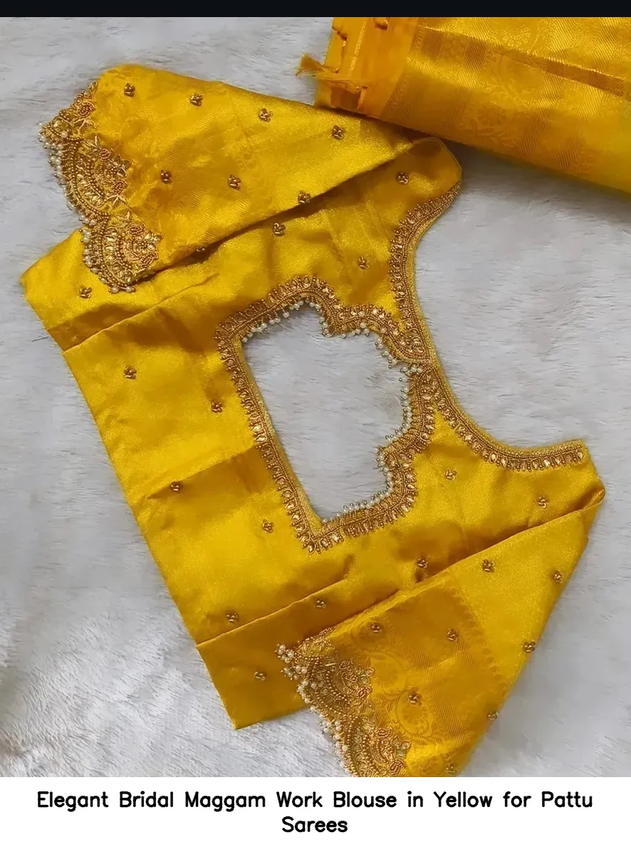 Elegant Bridal Maggam Work Blouse in Yellow for Pattu Sarees