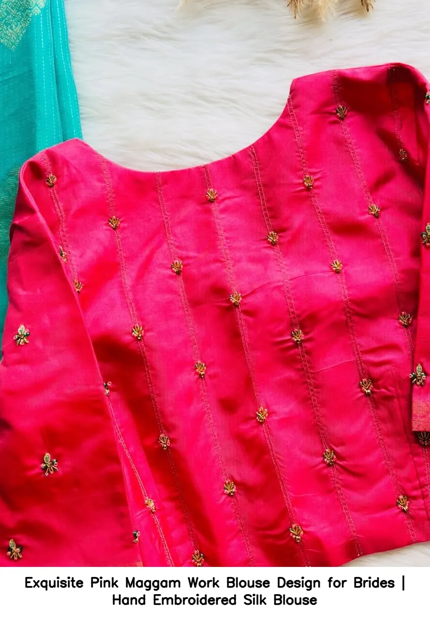 Exquisite Pink Maggam Work Blouse Design for Brides | Hand Embroidered Silk Blouse