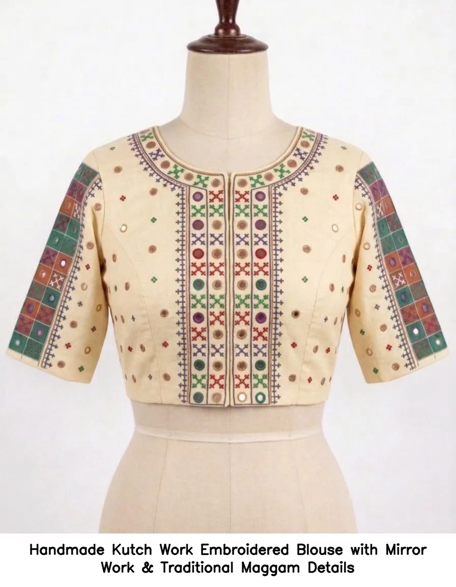 Handmade Kutch Work Embroidered Blouse with Mirror Work & Traditional Maggam Details