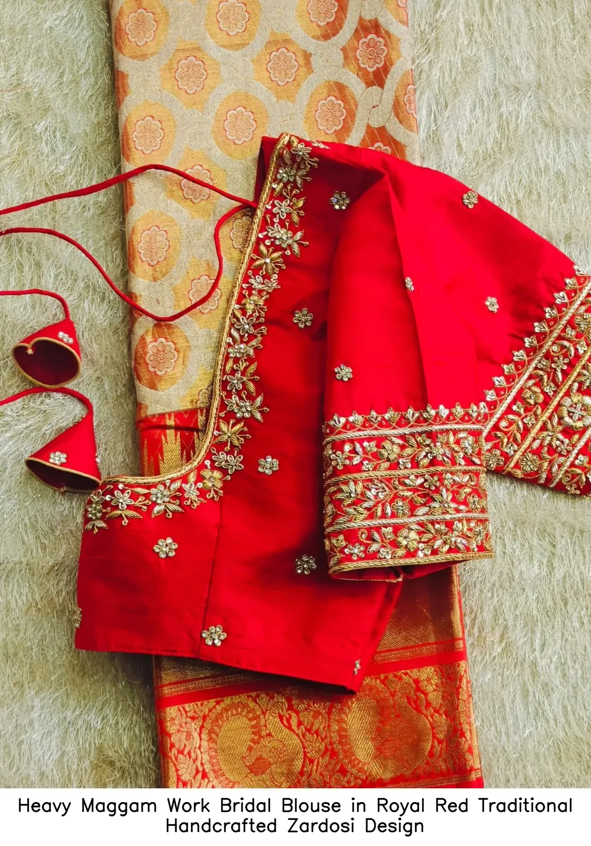 Heavy Maggam Work Bridal Blouse in Royal Red – Traditional Handcrafted Zardosi Design