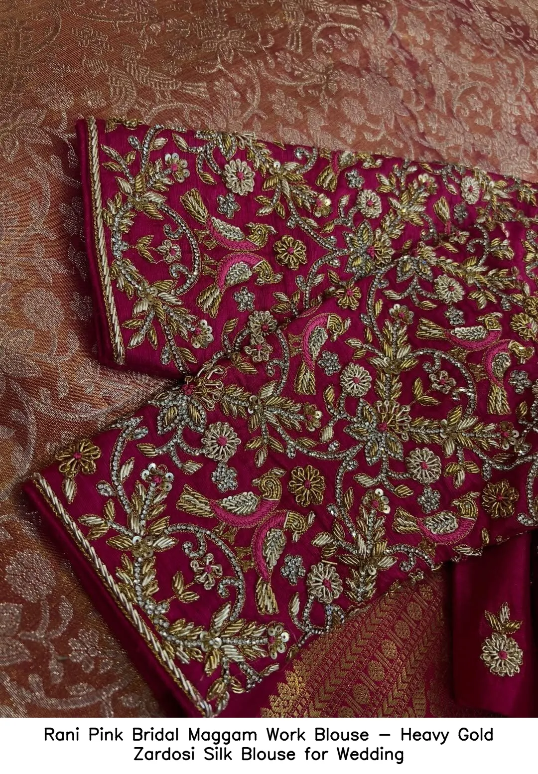 Rani Pink Bridal Maggam Work Blouse - Heavy Gold Zardosi Silk Blouse for Wedding