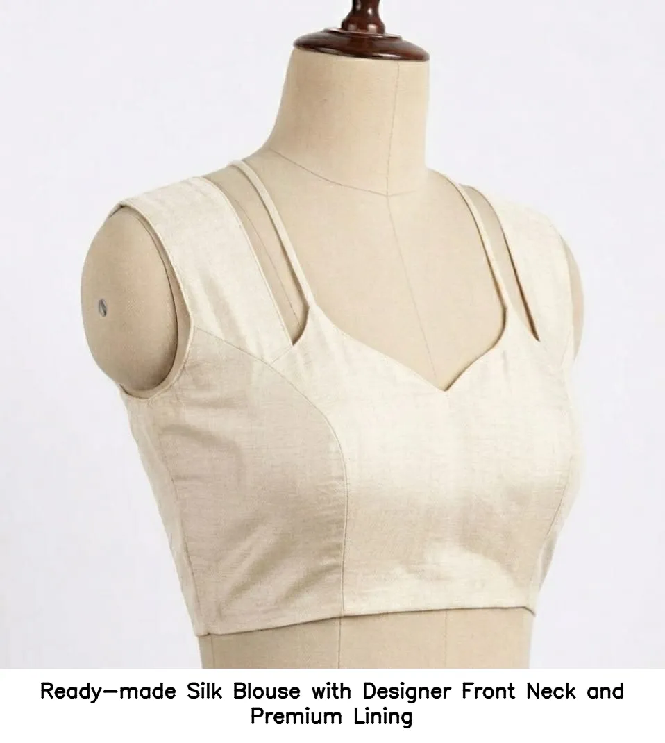 Ready-made Silk Blouse with Designer Front Neck and Premium Lining
