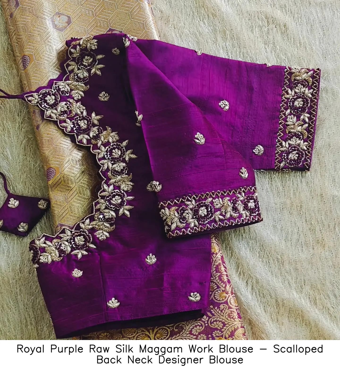 Royal Purple Raw Silk Maggam Work Blouse - Scalloped Back Neck Designer Blouse