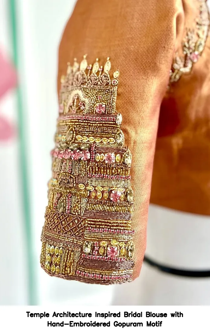 Temple Architecture Inspired Bridal Blouse with Hand-Embroidered Gopuram Motif