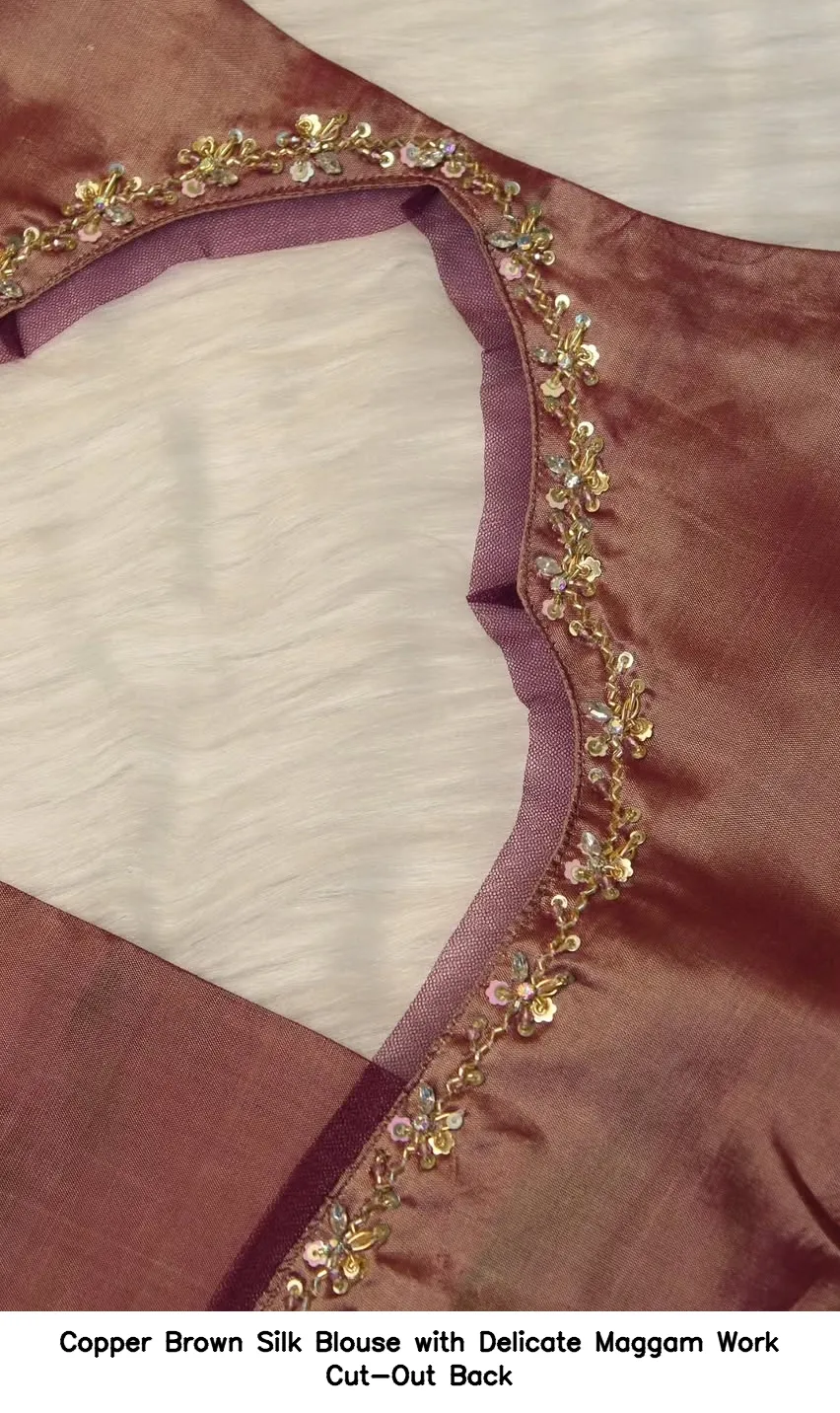 Copper Brown Silk Blouse with Delicate Maggam Work Cut-Out Back