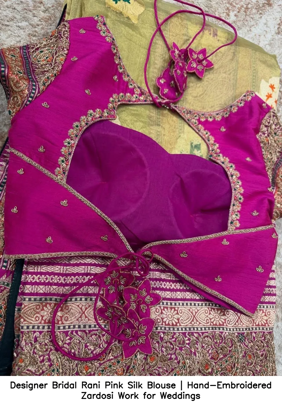 Designer Bridal Rani Pink Silk Blouse | Hand-Embroidered Zardosi Work for Weddings