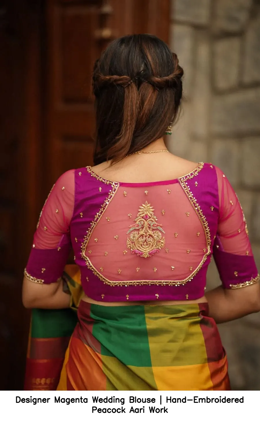 Designer Magenta Wedding Blouse | Hand-Embroidered Peacock Aari Work