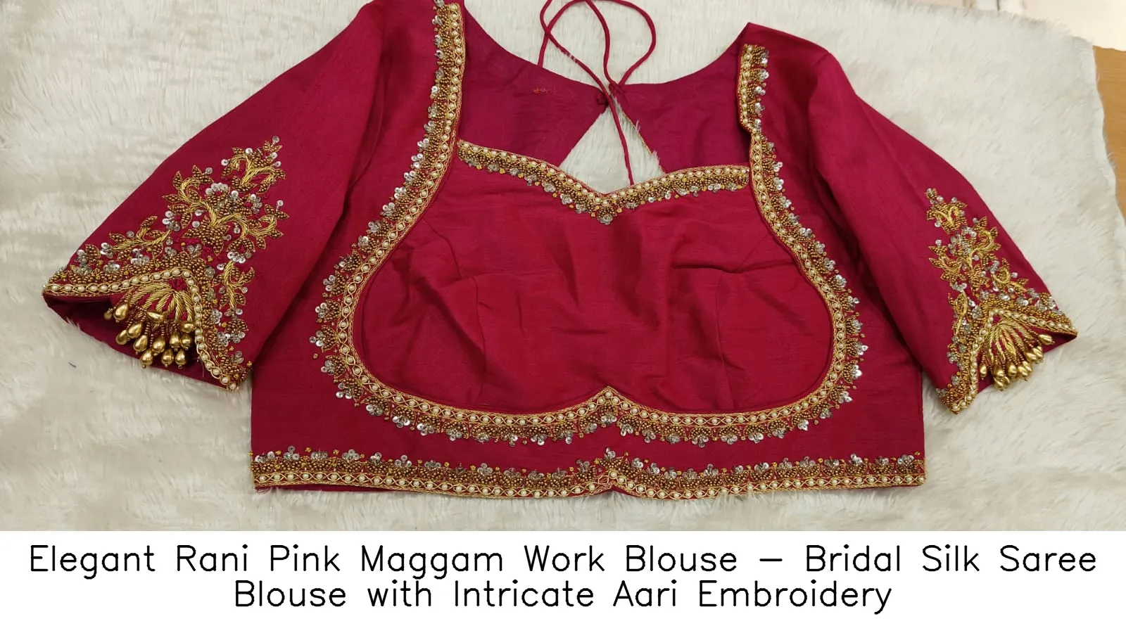 Elegant Rani Pink Maggam Work Blouse - Bridal Silk Saree Blouse with Intricate Aari Embroidery