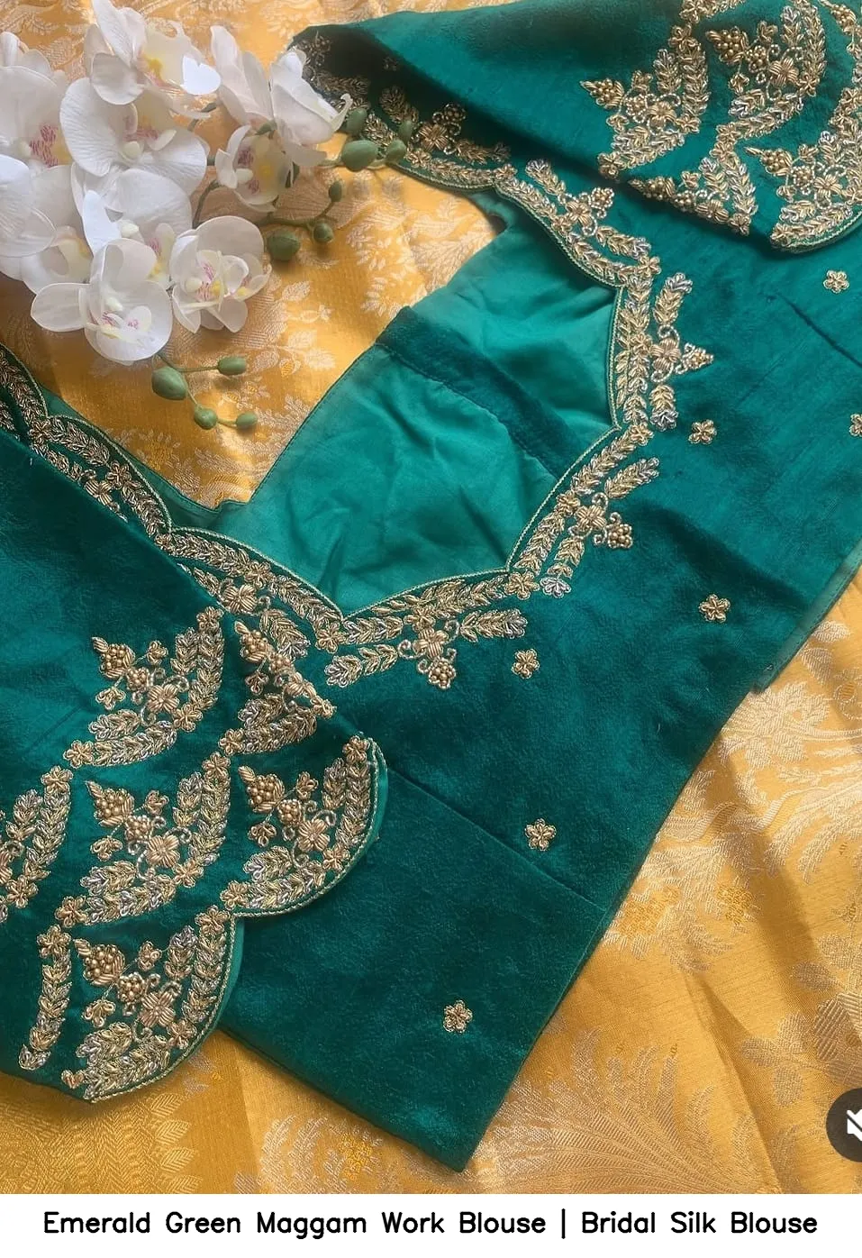 Emerald Green Maggam Work Blouse | Bridal Silk Blouse