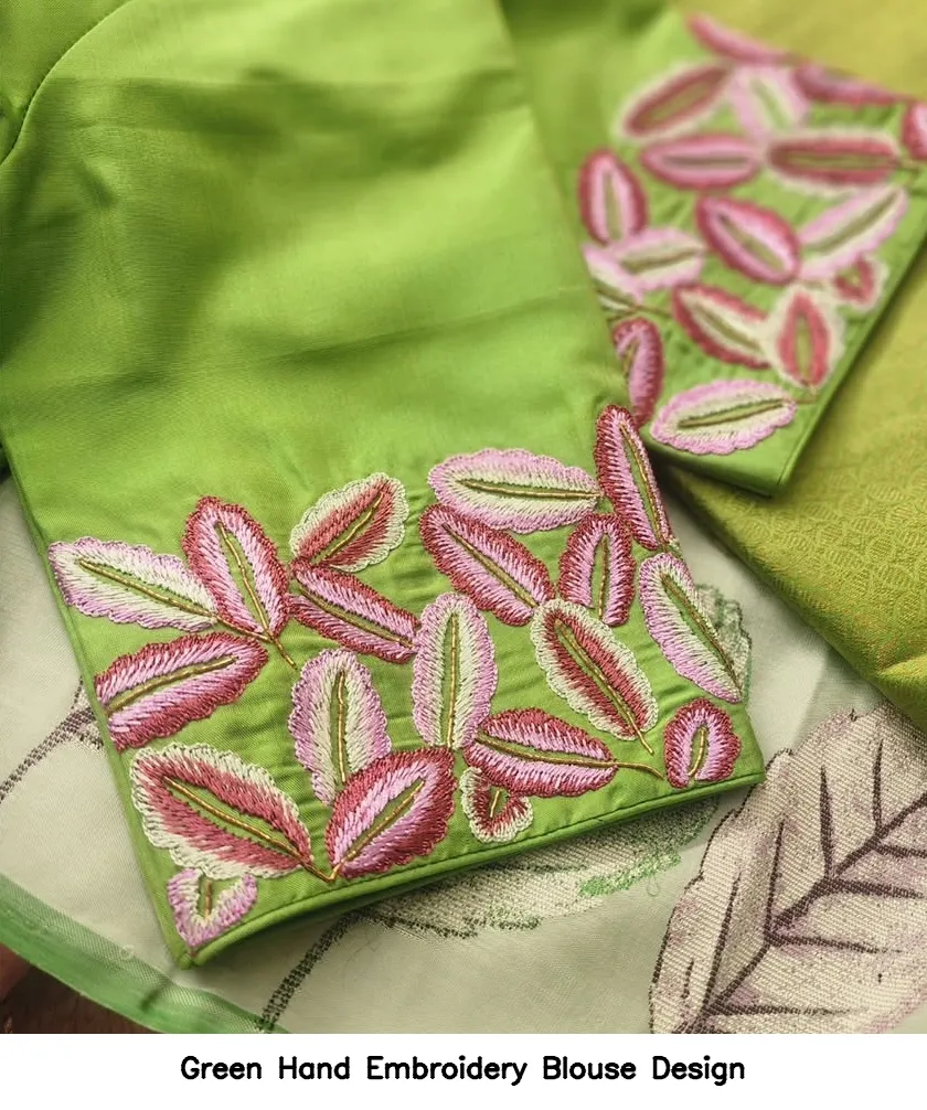 Green Hand Embroidery Blouse Design