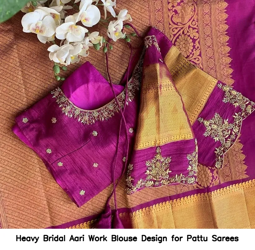 Heavy Bridal Aari Work Blouse Design for Pattu Sarees
