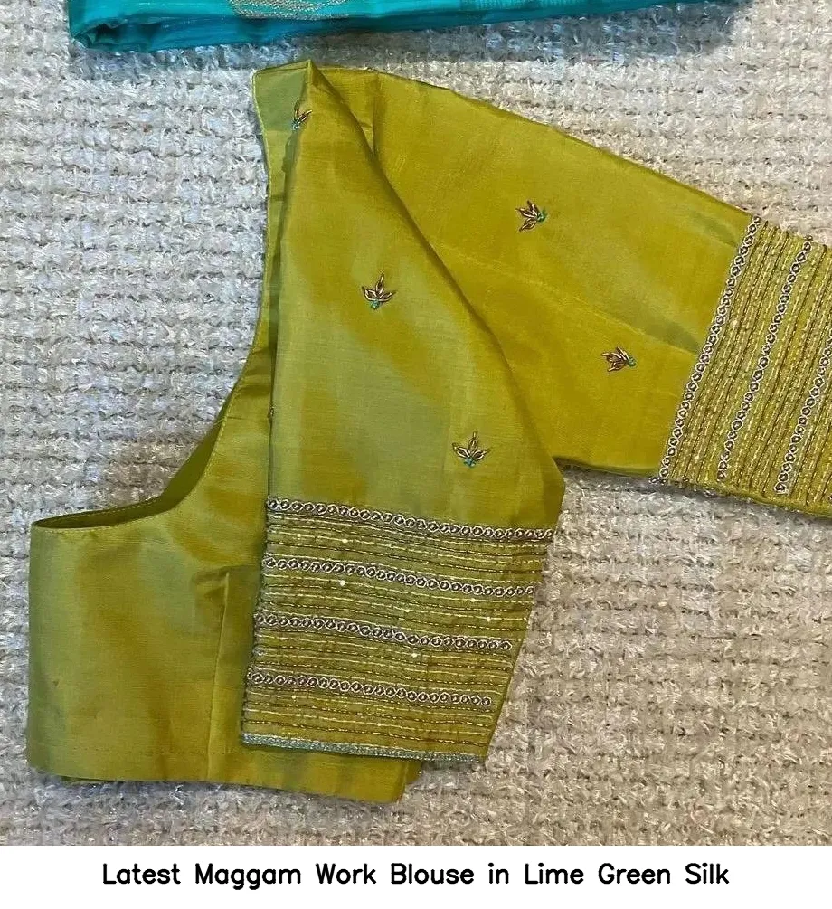 Latest Maggam Work Blouse in Lime Green Silk