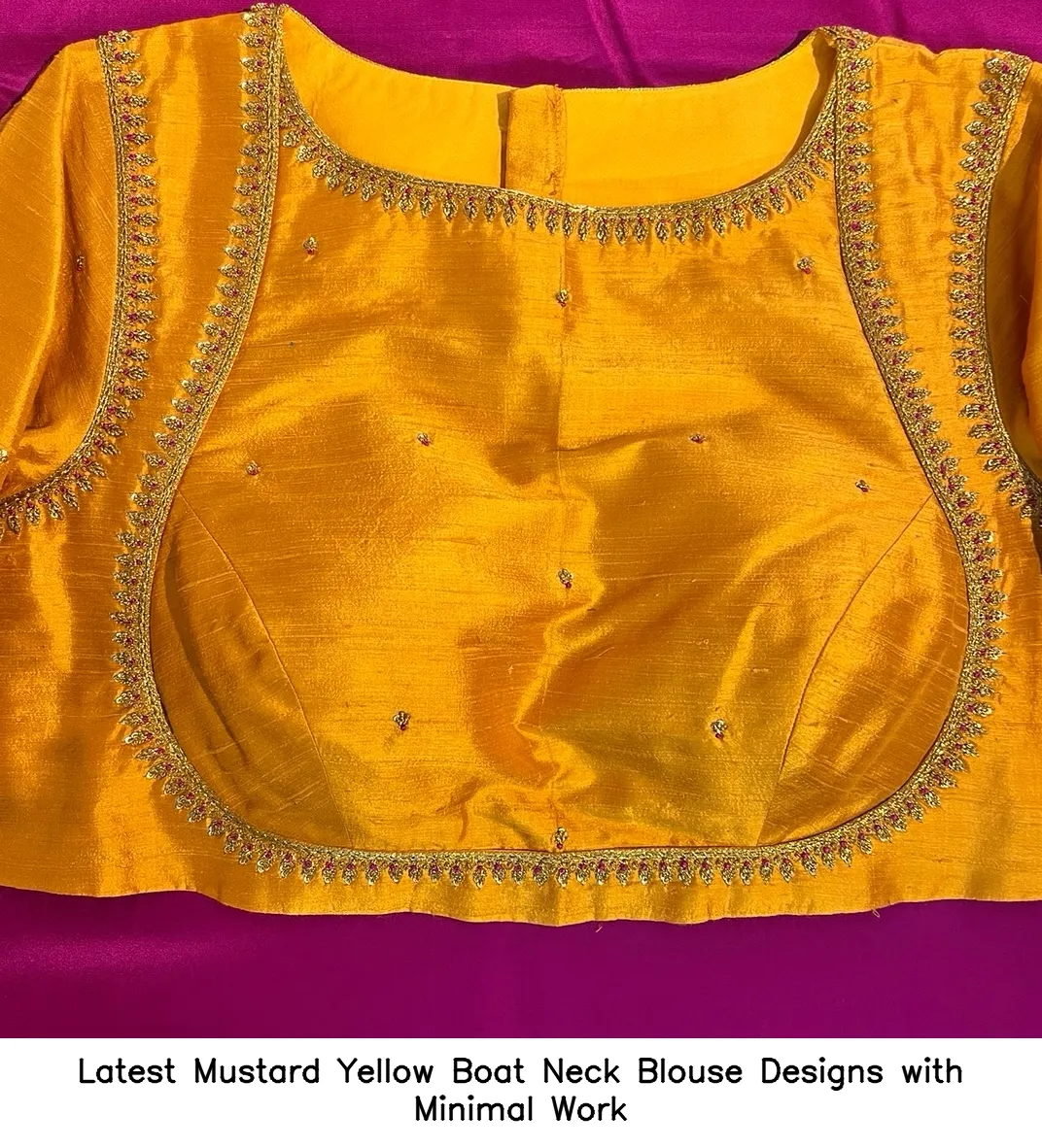 Latest Mustard Yellow Boat Neck Blouse Designs with Minimal Work