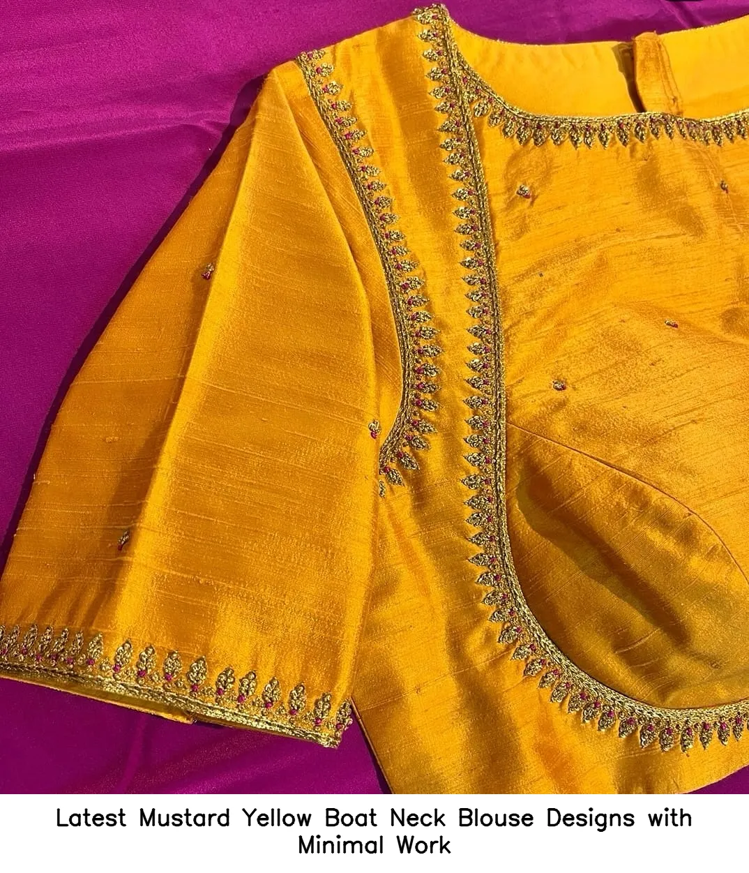 Latest Mustard Yellow Boat Neck Blouse Designs with Minimal Work