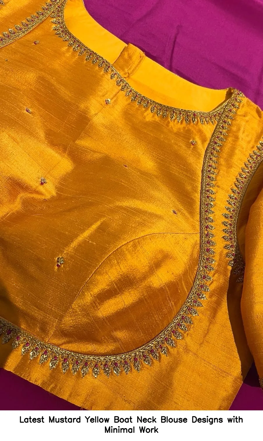 Latest Mustard Yellow Boat Neck Blouse Designs with Minimal Work