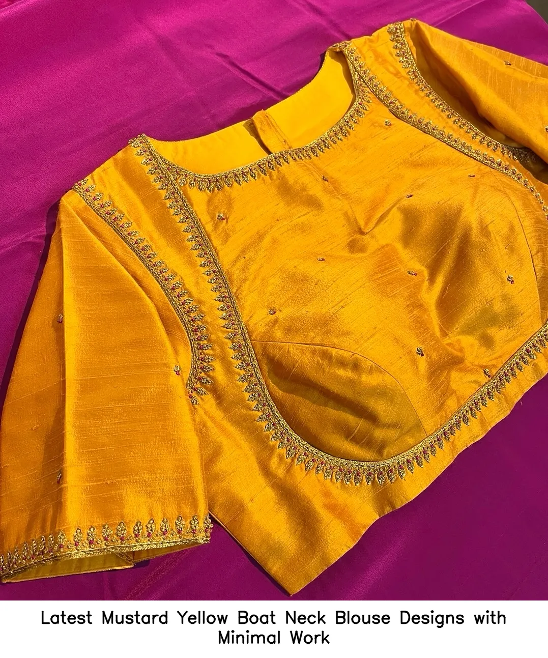 Latest Mustard Yellow Boat Neck Blouse Designs with Minimal Work