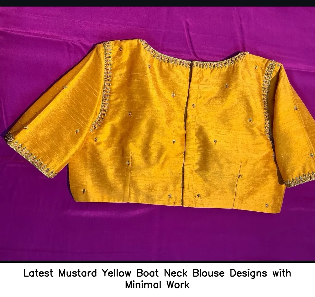 Latest Mustard Yellow Boat Neck Blouse Designs with Minimal Work
