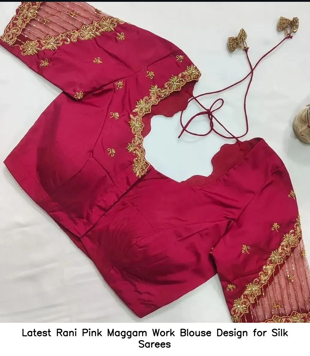 Latest Rani Pink Maggam Work Blouse Design for Silk Sarees