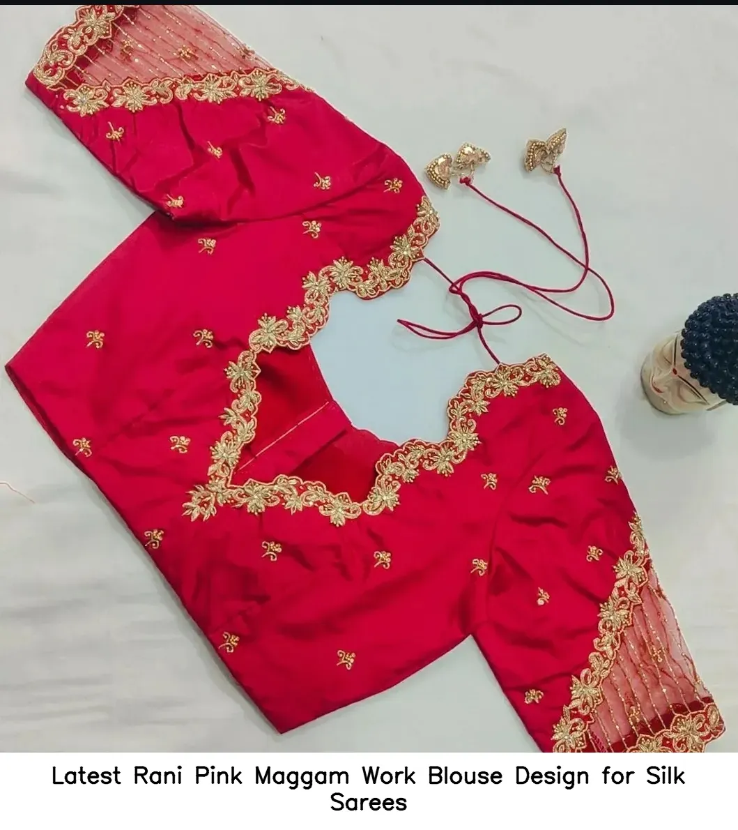 Latest Rani Pink Maggam Work Blouse Design for Silk Sarees