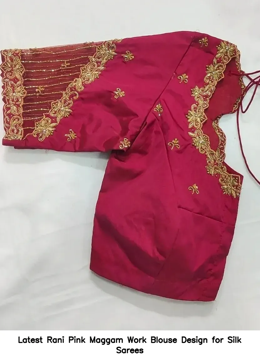 Latest Rani Pink Maggam Work Blouse Design for Silk Sarees