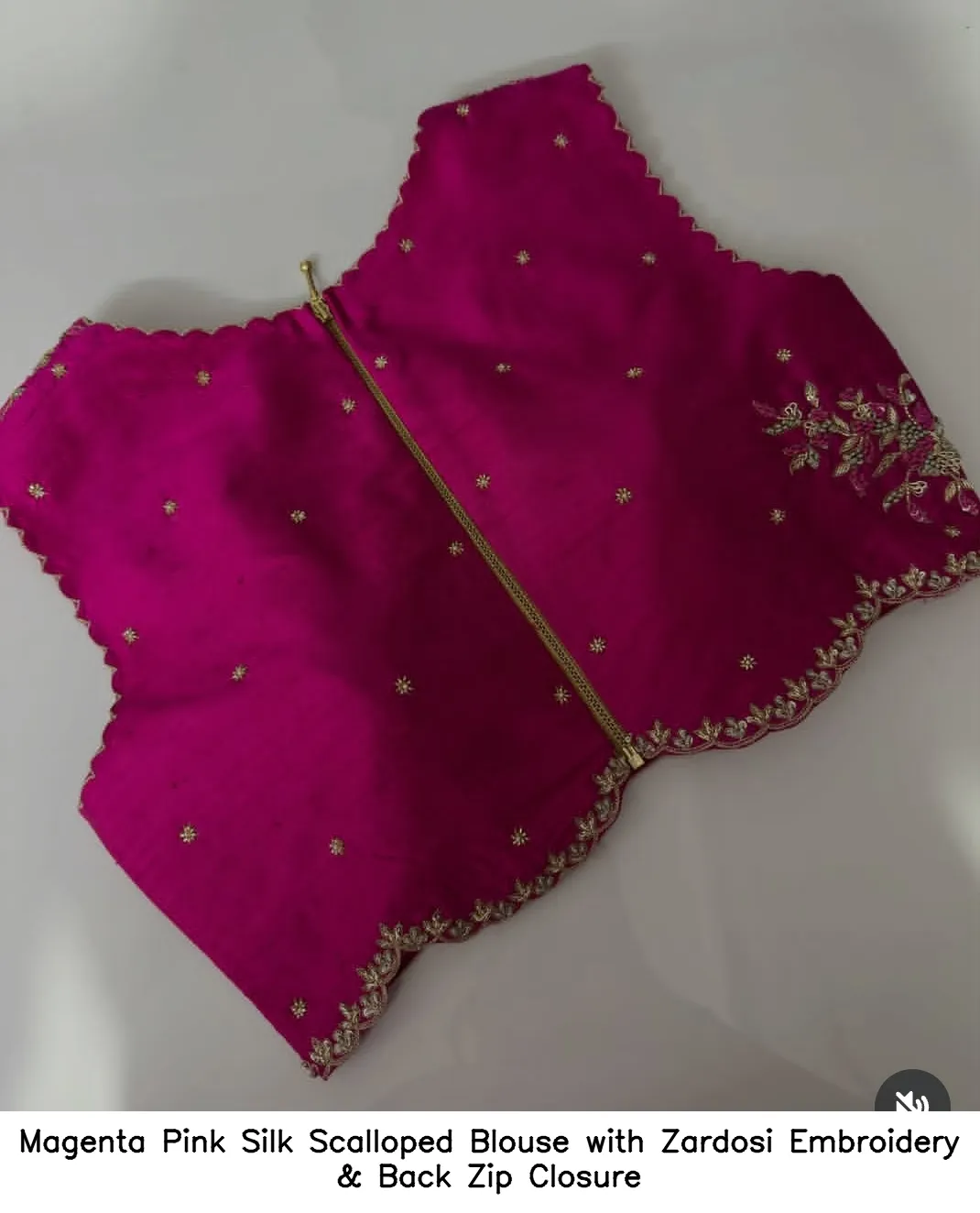 Magenta Pink Silk Scalloped Blouse with Zardosi Embroidery & Back Zip Closure