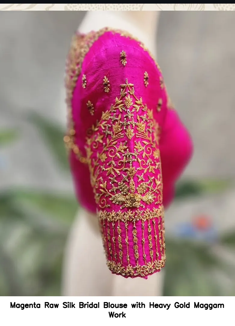 Magenta Raw Silk Bridal Blouse with Heavy Gold Maggam Work