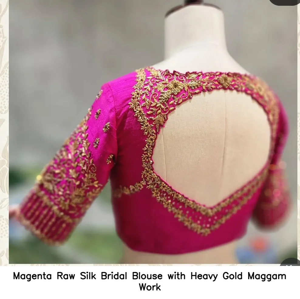 Magenta Raw Silk Bridal Blouse with Heavy Gold Maggam Work