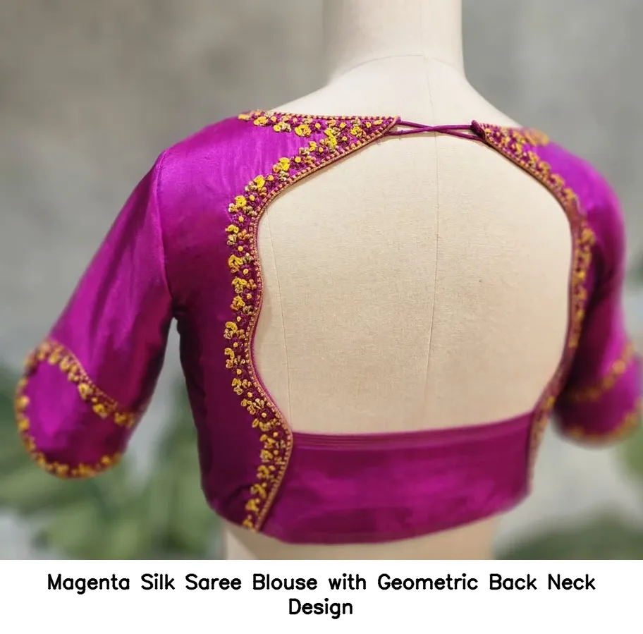 Magenta Silk Saree Blouse with Geometric Back Neck Design