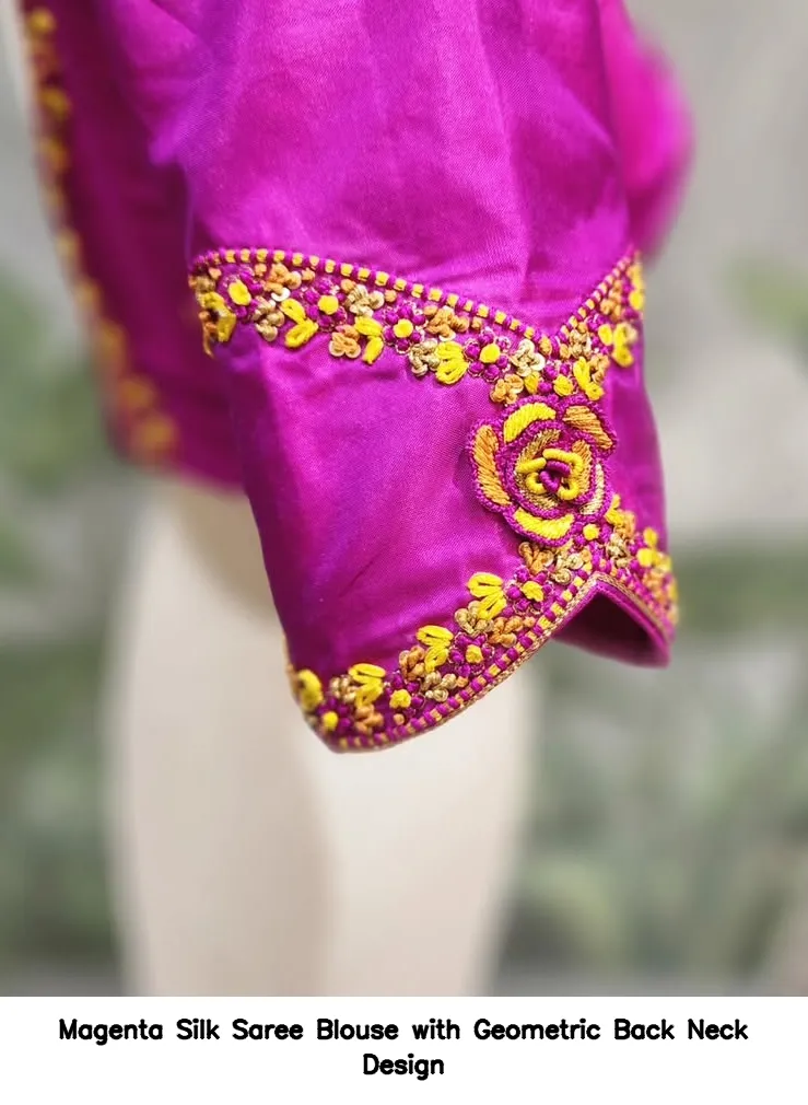 Magenta Silk Saree Blouse with Geometric Back Neck Design