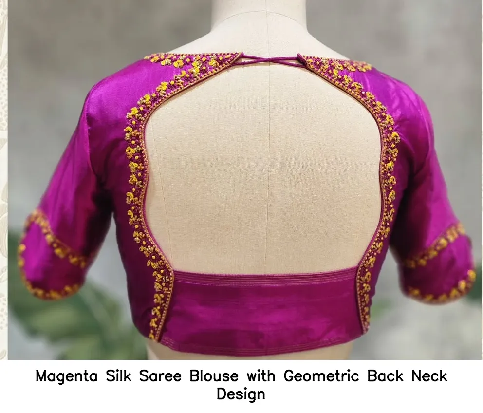 Magenta Silk Saree Blouse with Geometric Back Neck Design