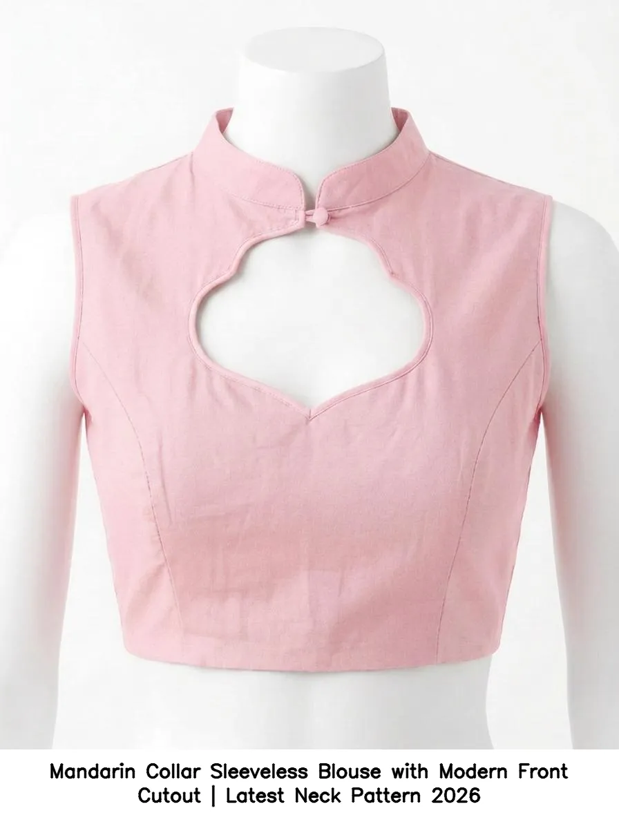 Mandarin Collar Sleeveless Blouse with Modern Front Cutout | Latest Neck Pattern 2026