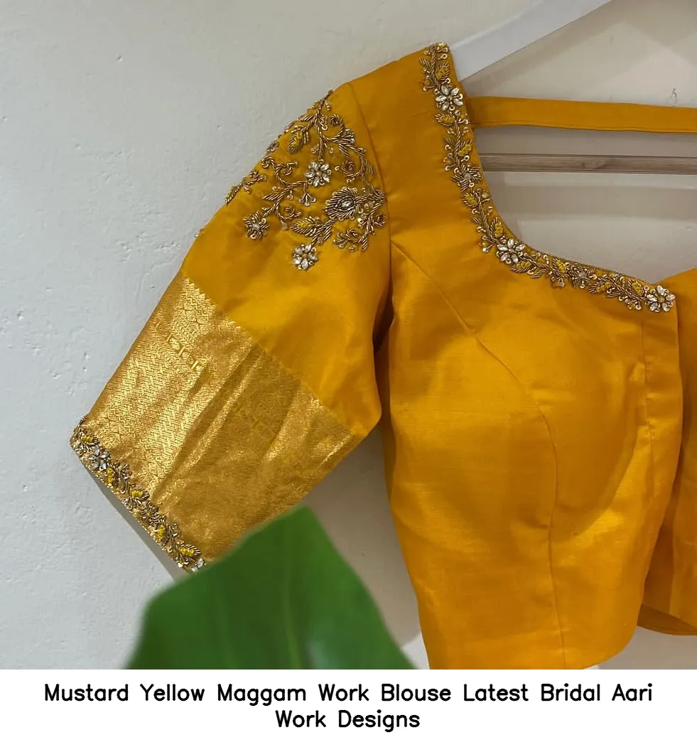Mustard Yellow Maggam Work Blouse – Latest Bridal Aari Work Designs