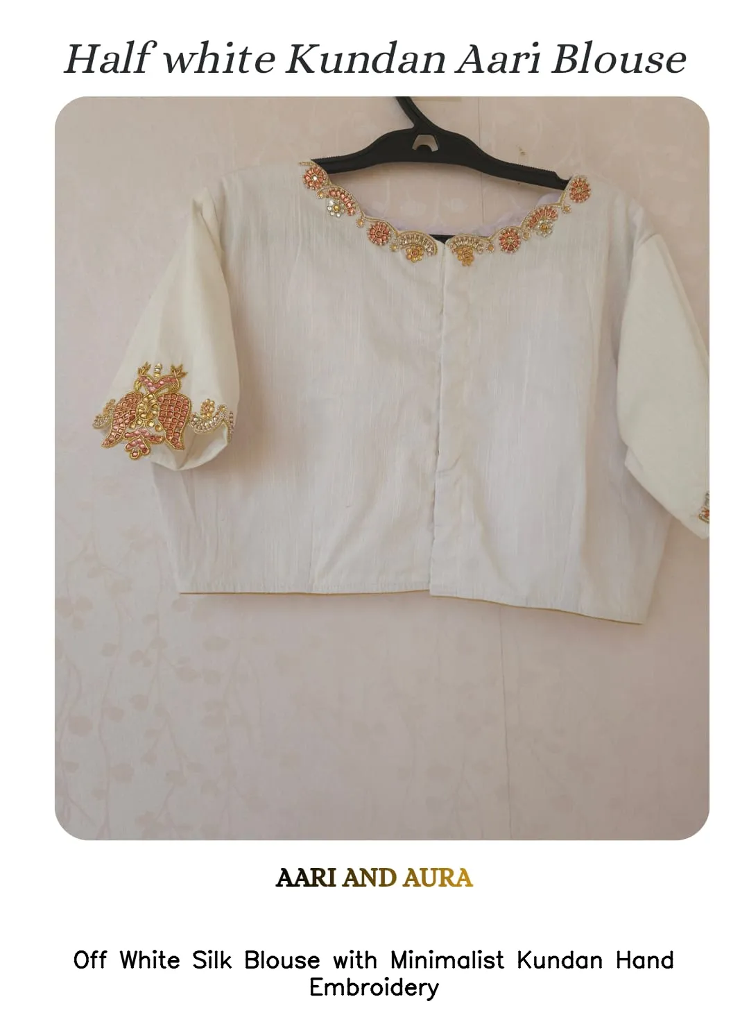 Off White Silk Blouse with Minimalist Kundan Hand Embroidery