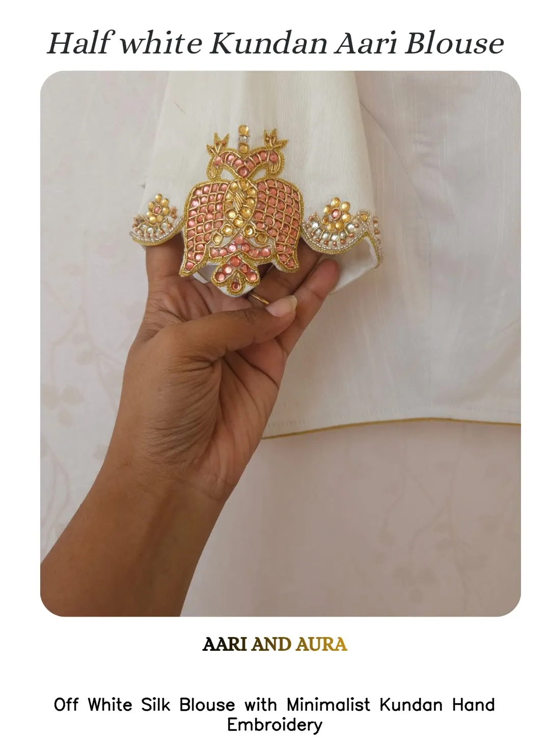 Off White Silk Blouse with Minimalist Kundan Hand Embroidery
