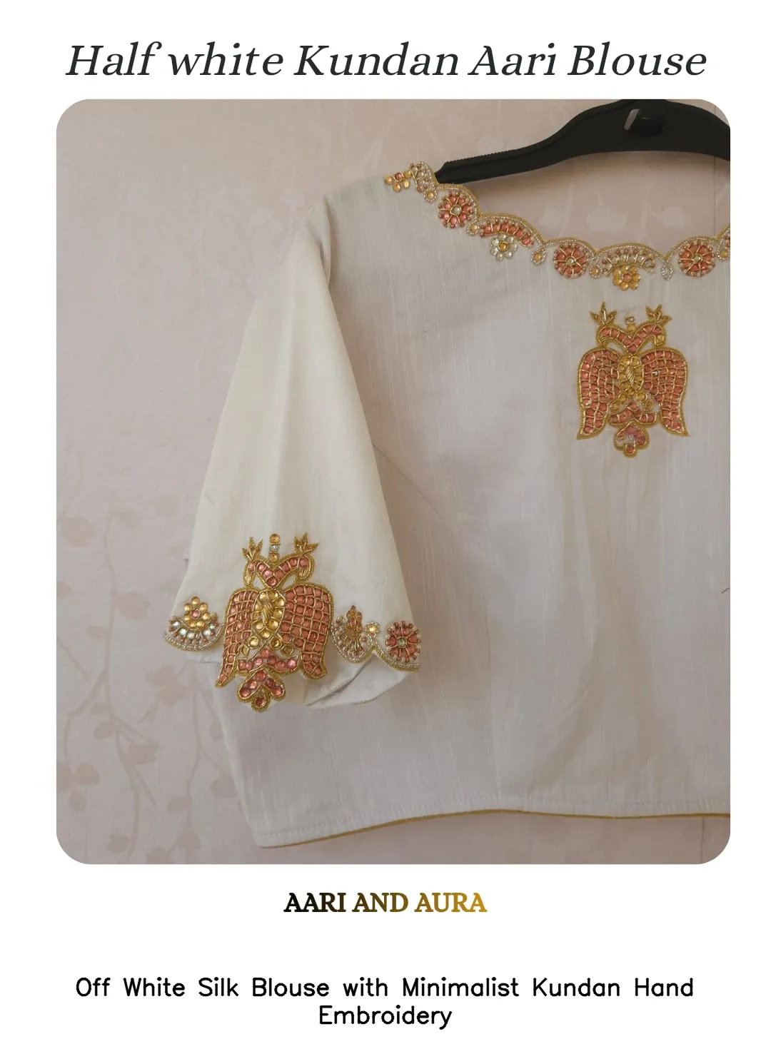Off White Silk Blouse with Minimalist Kundan Hand Embroidery