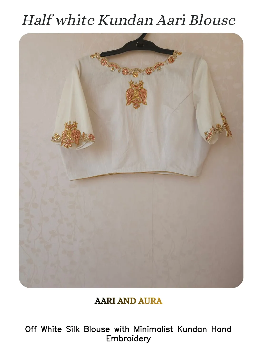 Off White Silk Blouse with Minimalist Kundan Hand Embroidery
