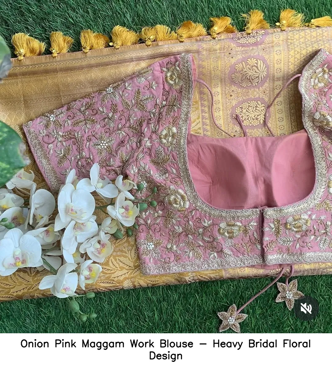 Onion Pink Maggam Work Blouse - Heavy Bridal Floral Design