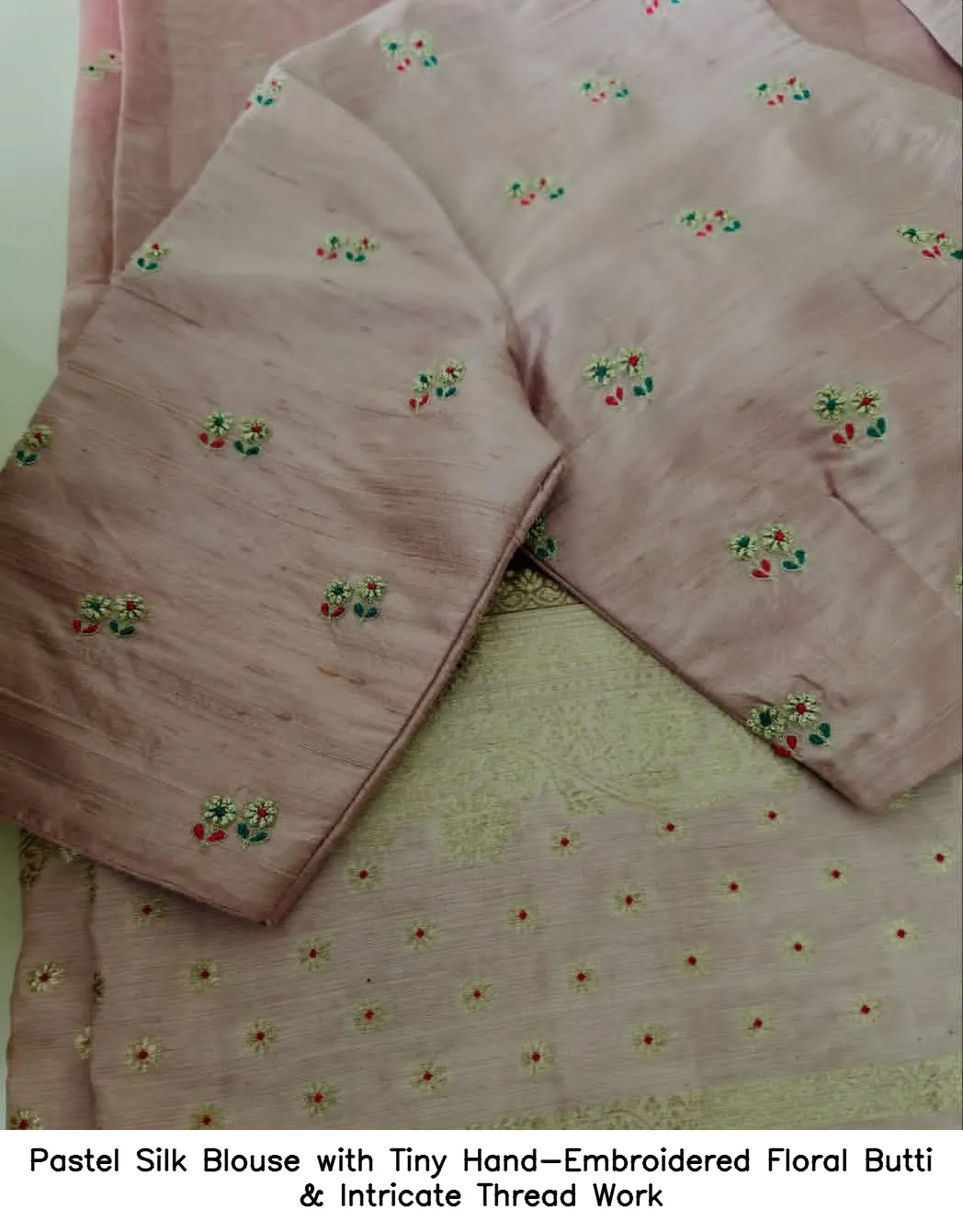 Pastel Silk Blouse with Tiny Hand-Embroidered Floral Butti & Intricate Thread Work