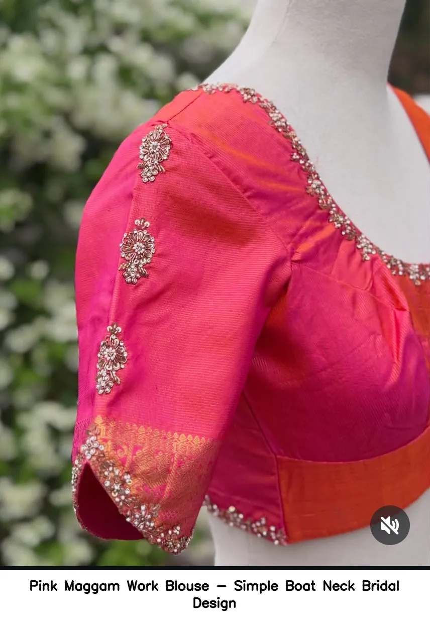 Pink Maggam Work Blouse - Simple Boat Neck Bridal Design