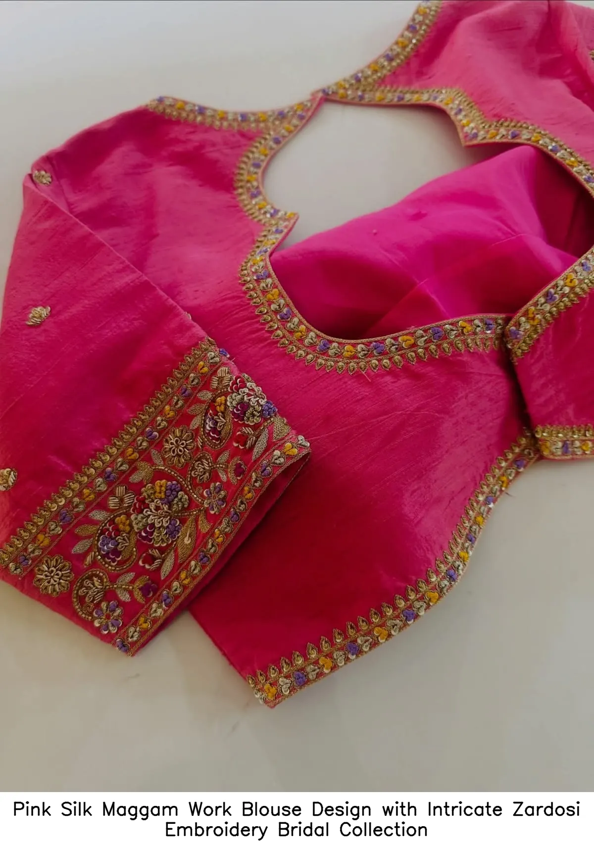 Pink Silk Maggam Work Blouse Design with Intricate Zardosi Embroidery – Bridal Collection