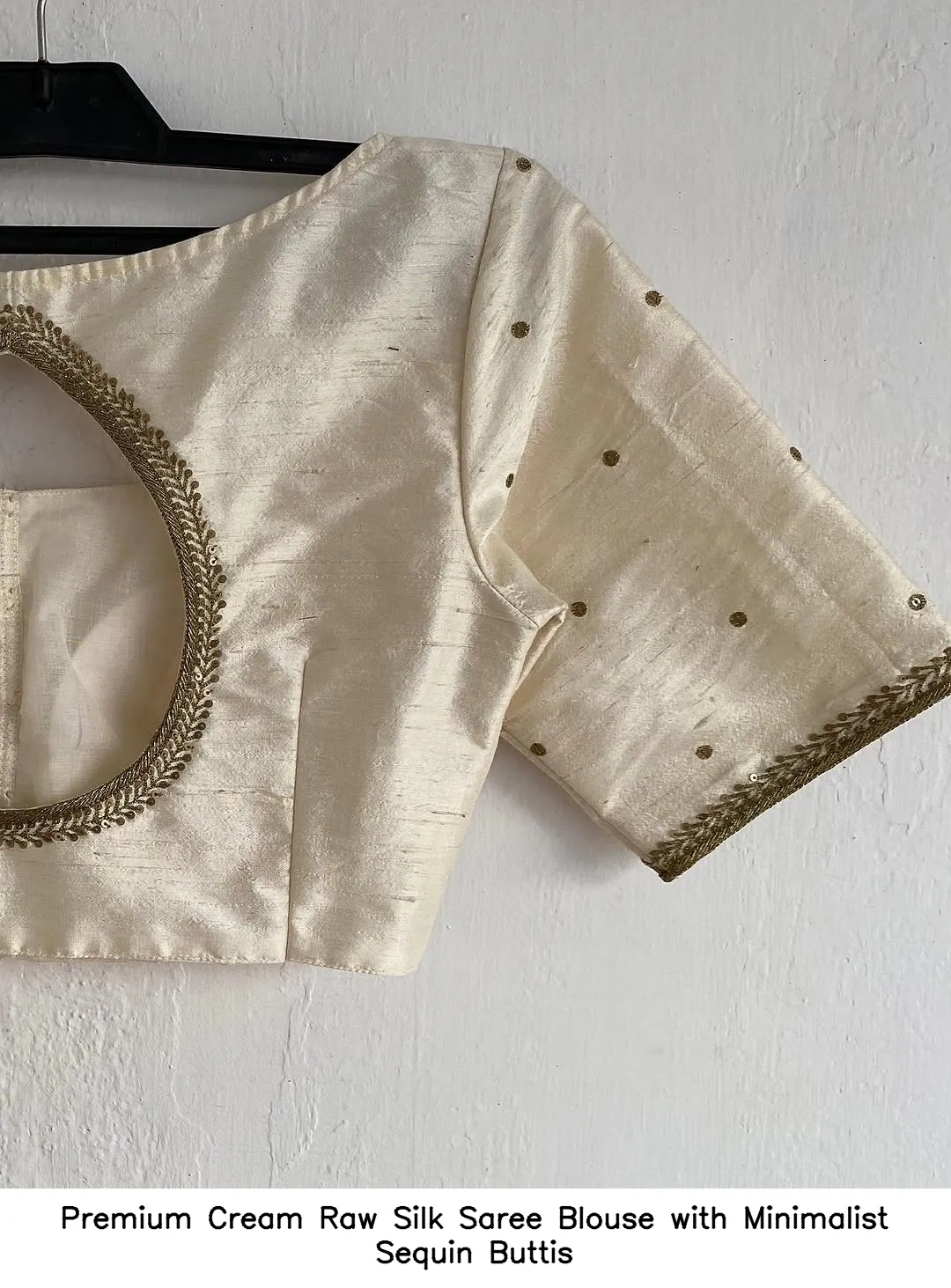 Premium Cream Raw Silk Saree Blouse with Minimalist Sequin Buttis