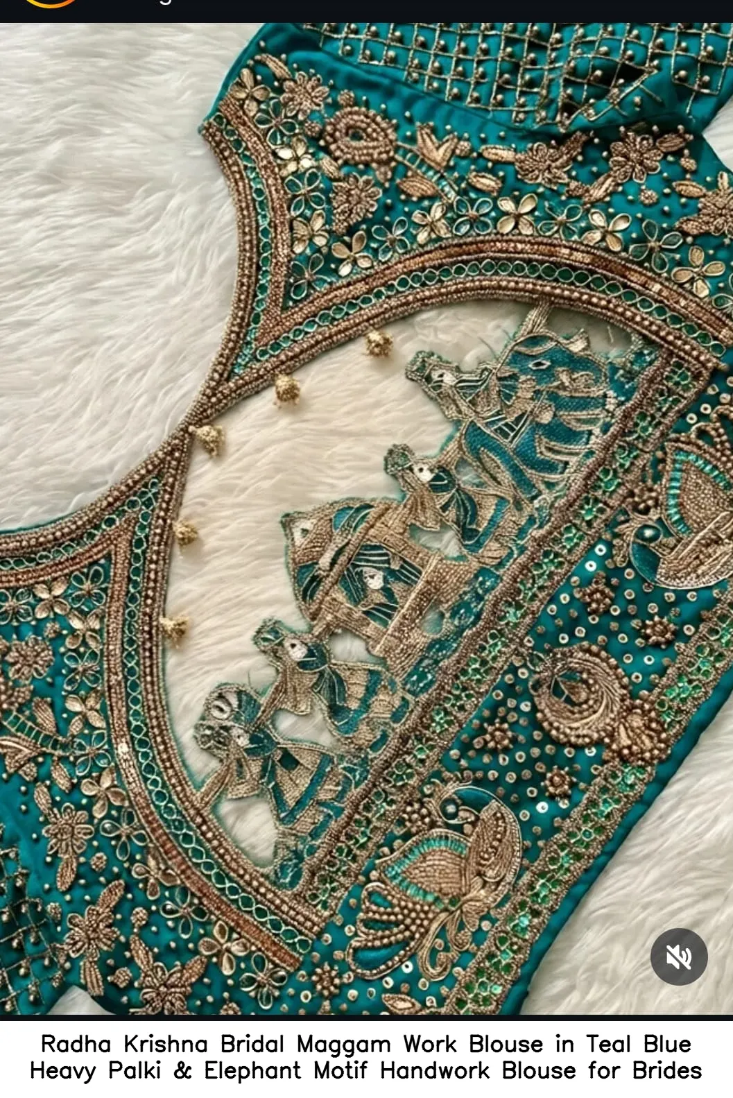 Radha Krishna Bridal Maggam Work Blouse in Teal Blue – Heavy Palki & Elephant Motif Handwork Blouse for Brides